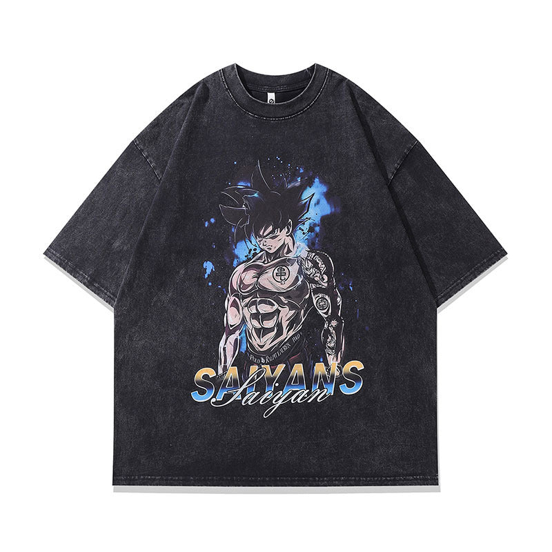Men T-Shirt Cartoon Anime Print Vibe Distressed