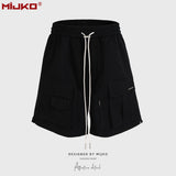 MIJKO Men Shorts Casual Pants Drawstring Multi-Pocket Unisex Shorts