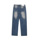 Men Jeans Brushed White Pleated Simple Loose