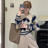 Women Pullover Sweater Pullover Cropped Sweater Rhombus