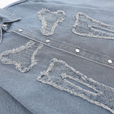 Men Long Sleeve T Shirt Embroidered Denim Shirt Jacket Men's Loose Wash Long Sleeve Denim