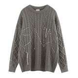 Women Sweater Contrast Color Letter Jacquard round Neck Sweater Sweater