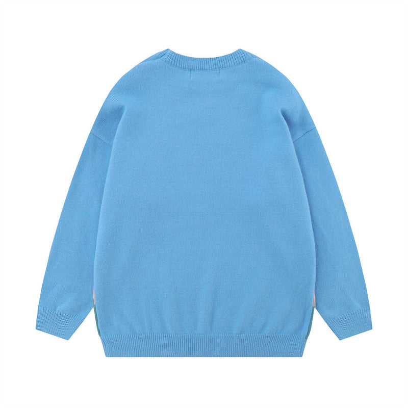 Men Sweater Depressed Rabbit Flocking Jacquard Knitted Sweater