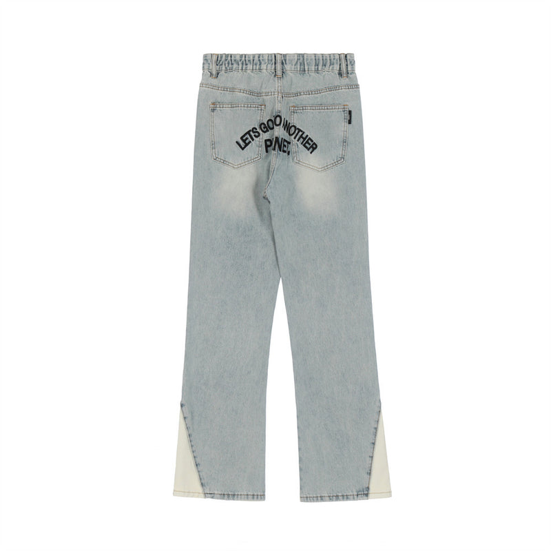Men Jeans Stitching Wide Leg Leisure Embroidery Casual