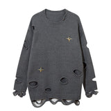 Women Sweater Solid Color Ripped Knit Oversize