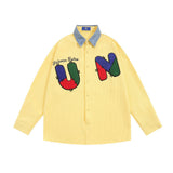 Men Long Sleeved T Shirt Embroidered Letter Long Sleeve Shirt Men's Loose Casual Contrast Color Shirt Spring and Autumn