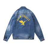 Palm Angels Jacket Printed Denim Jacket Washed Loose-Fitting Denim Clothes
