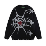 Men Sweater Spider Web Jacquard Crew Neck Sweater