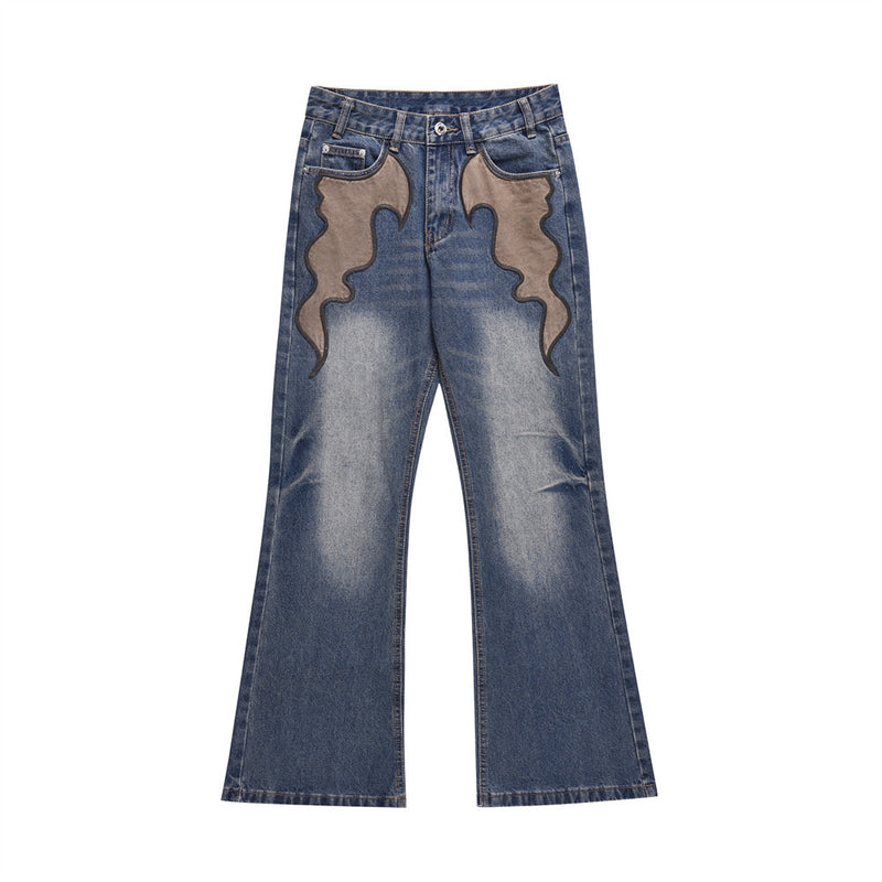 Men Jeans Flared Pants Color Matching Personality Loose