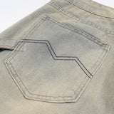 Men Jeans Yellow Pleated Vintage Pocket