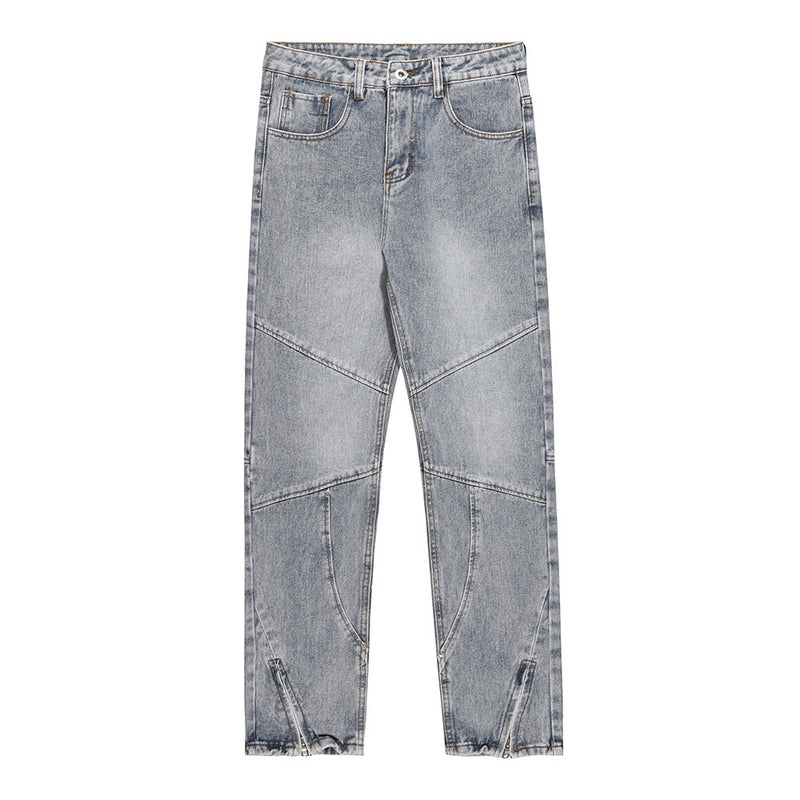 Men Jeans Stitching Zipper Slit Loose