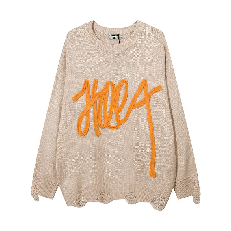 Men Sweater Loose Cool Sweater Hip Hop Casual Ripped