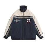 Men Cotton Mixed Jacket Coat Stitching Contrast Color Cotton Coat Jacket Men Winter Cotton Padded Warm Loose Letter Embroidery