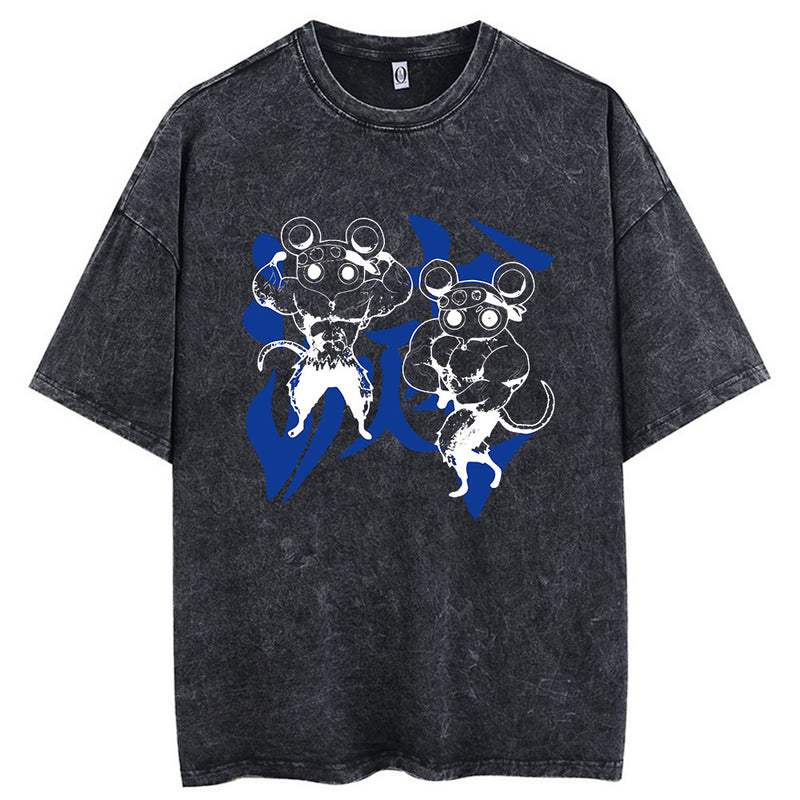 Printed Washed Tshirt Anime Demon Slayer Cotton Men Vintage