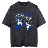 Printed Washed Tshirt Anime Demon Slayer Cotton Men Vintage