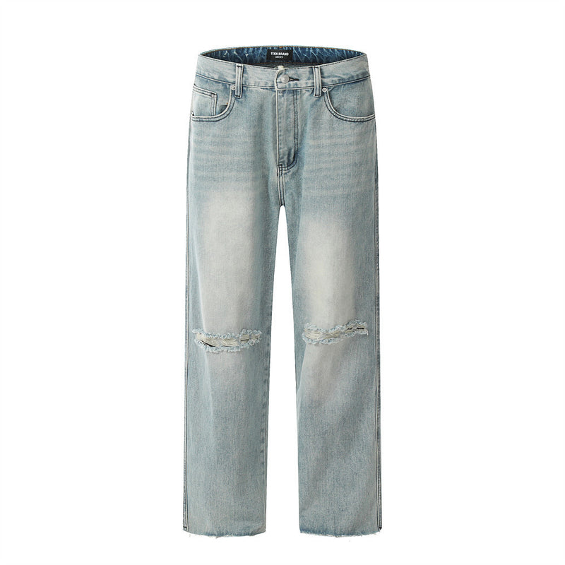 Men Jeans Ripped Frayed Casual Loose