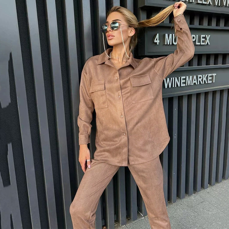 Women Co-Ords Early Autumn Women's Wear Lapel Shirt Coat