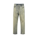 Men Jeans Gothic Letter Printing Mud Yellow Loose