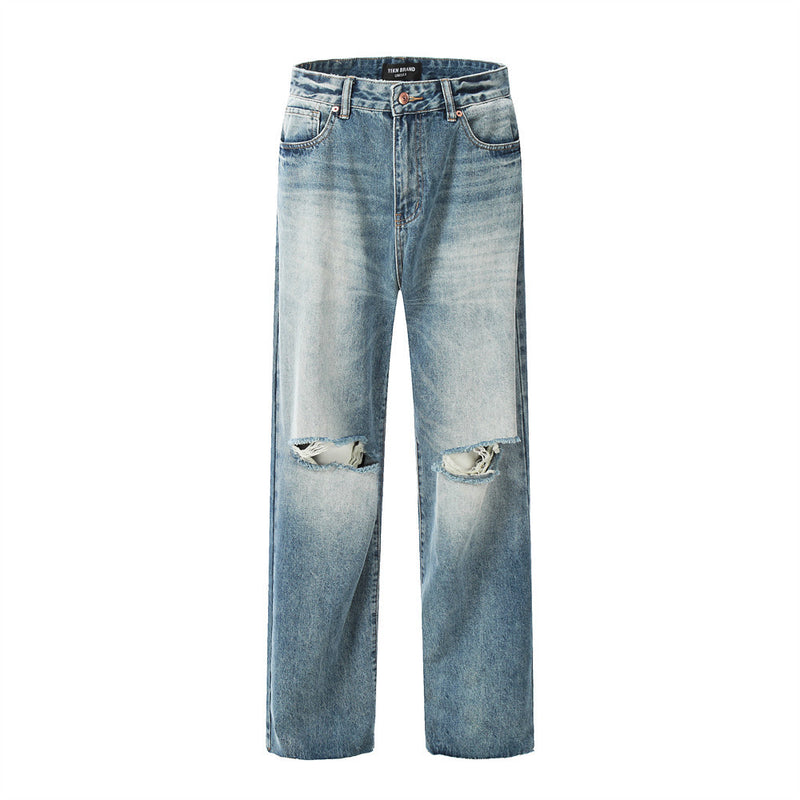 Men Jeans Ripped White Loose