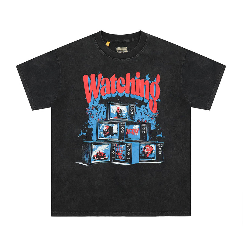 Gallery Dept T Shirts TV Printing Washed Distressed Short Sleeve plus Size