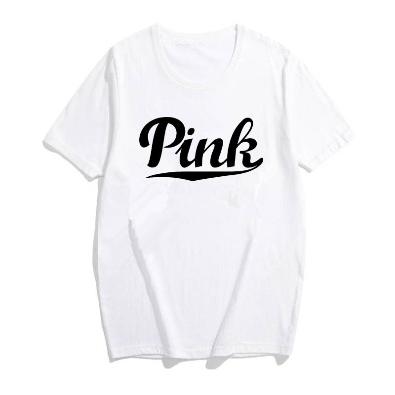 Women PINK Graphic Tee Pink Letter Shirt Oversized