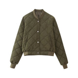 Women Cotton Coat Rhombus Baseball Uniform Jacket