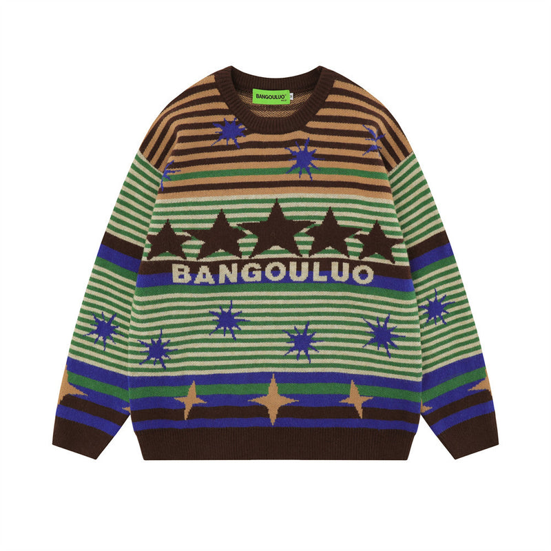 Men Sweater Stripes XINGX Jacquard Loose-Fitting Knitted Sweater