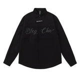Men Long Sleeved T Shirt Embroidered Letter Long Sleeve Shirt Men's Loose Lapels Shirt