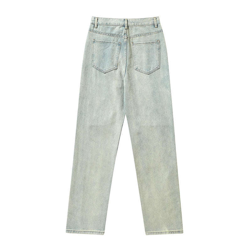 Men Jeans Stitching Ruffle Casual Loose