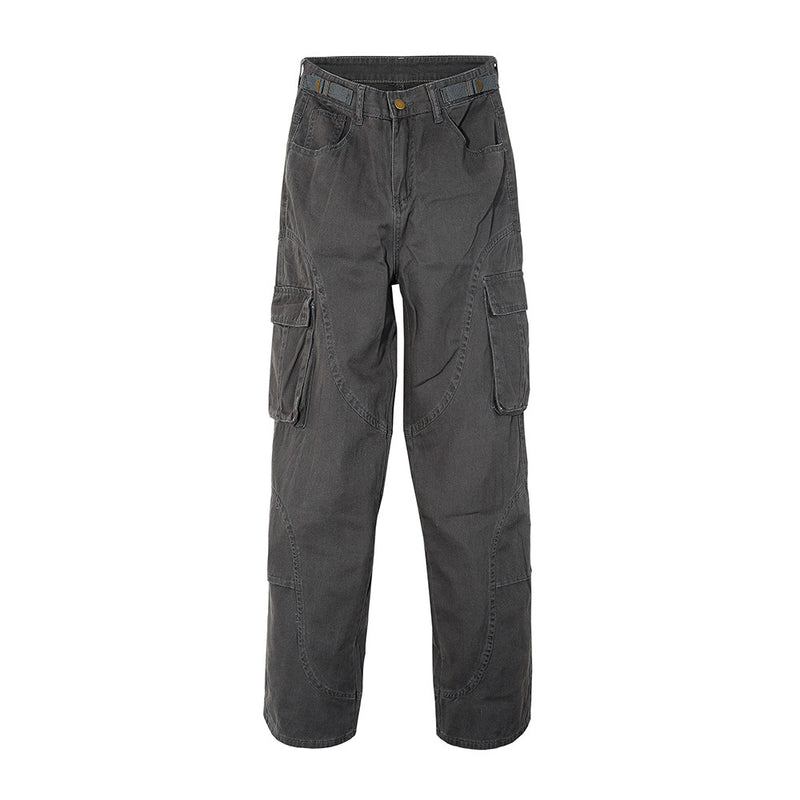Men Jeans Multi-Pocket Cargo Pants Loose Casual