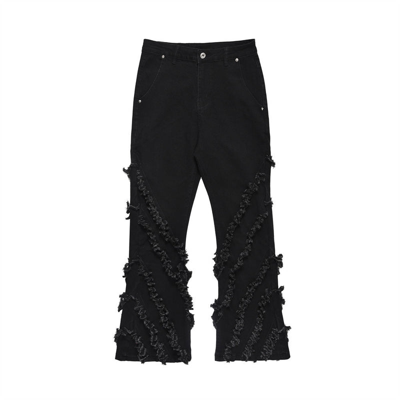 Men Jeans Trendy Unique Flared Jeans Punk Stitching