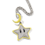 Jewelry Cartoon Luminous Star Hip Hop Necklace Men's Diamond Copper Pendant St. Valentine's Spectrum Night light Necklaces
