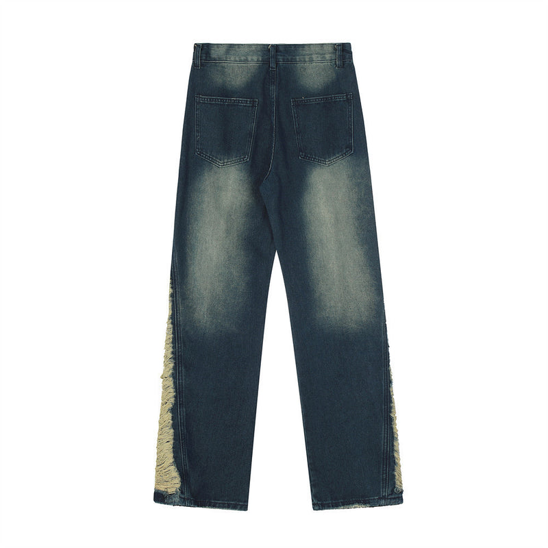 Men Jeans Loose Hole Contrast Color