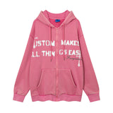 Men Fleece Lined Hoodie Winter Hooded Jacket Men's High Street Letter Printing Distressed Sweater