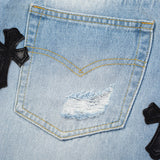 Men Jeans Ripped Cross Pattern Hip Hop Loose