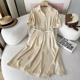 Women Dresses Summer Temperament Belt Long Dress