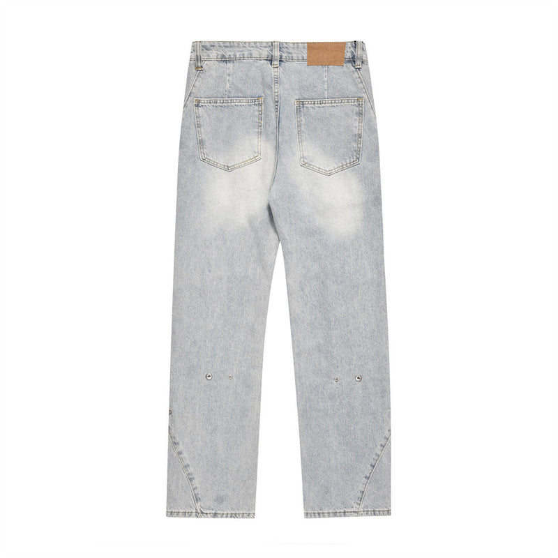 Men Jeans Bright White Stitching Loose All-Match