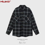 MIJKO Mens Jacket Loose Casual Plaid Jacket