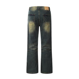 Men Jeans Vintage Distressed Stitching Trousers