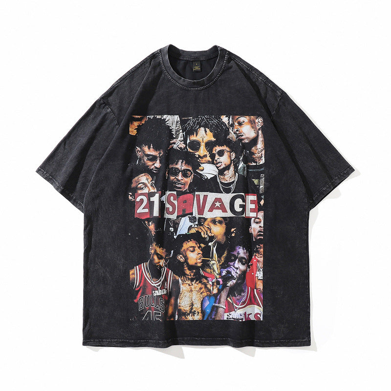 Men T-Shirt Portrait Printing Distressed