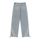 Men Jeans Patchwork Stripes Retro Loose Casual