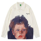 Men Long Sleeved T Shirt Printed Long Sleeve Shirt Men's Ins Loose Casual Portrait