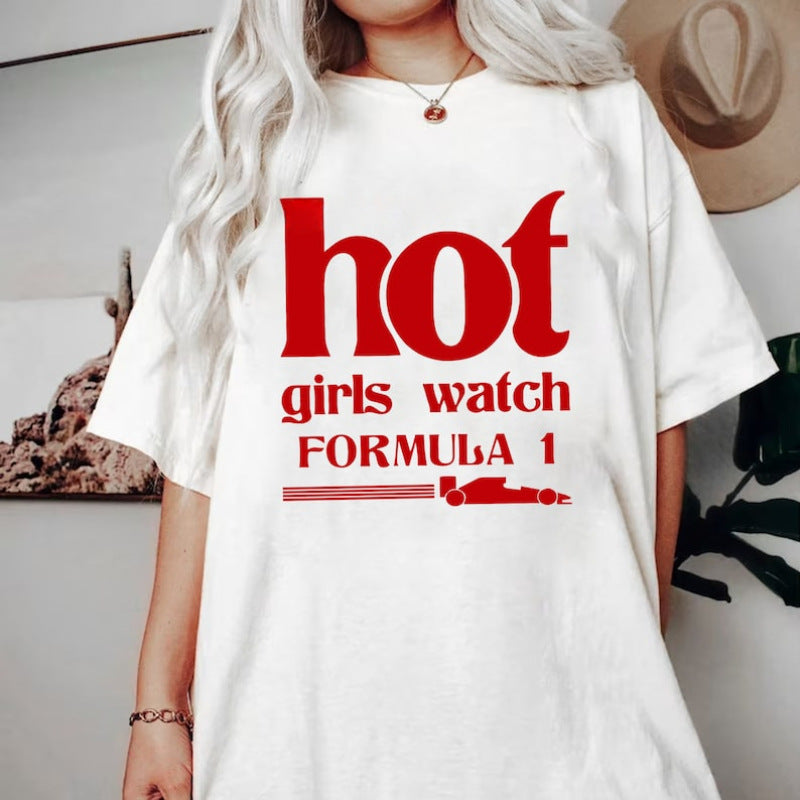 Hot Girls Letter Print Women Tshirt Short Sleeve Cot