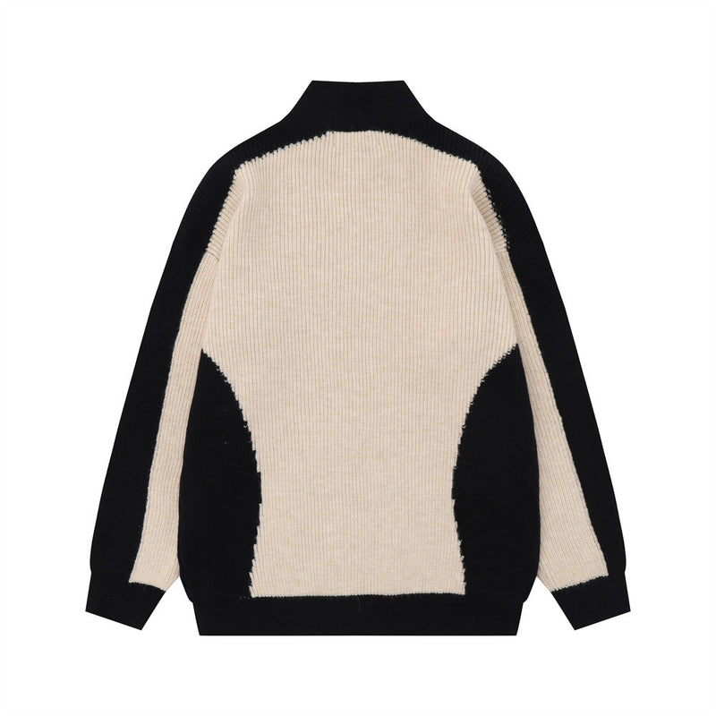 Men Sweater Half Zipped Stand Collar Sweater Five-Pointed Star