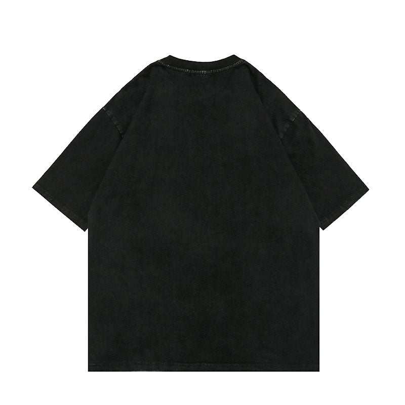 Men T-Shirt Vibe Skull Letter Printing Distressed