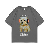 Clairo Dog Puppy Headphones Graphic Print Tshirt Summer Male