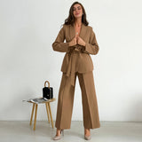 Women Co-Ords Autumn and Winter Long-Sleeved Wide-Leg Pants Lapel Suit Women