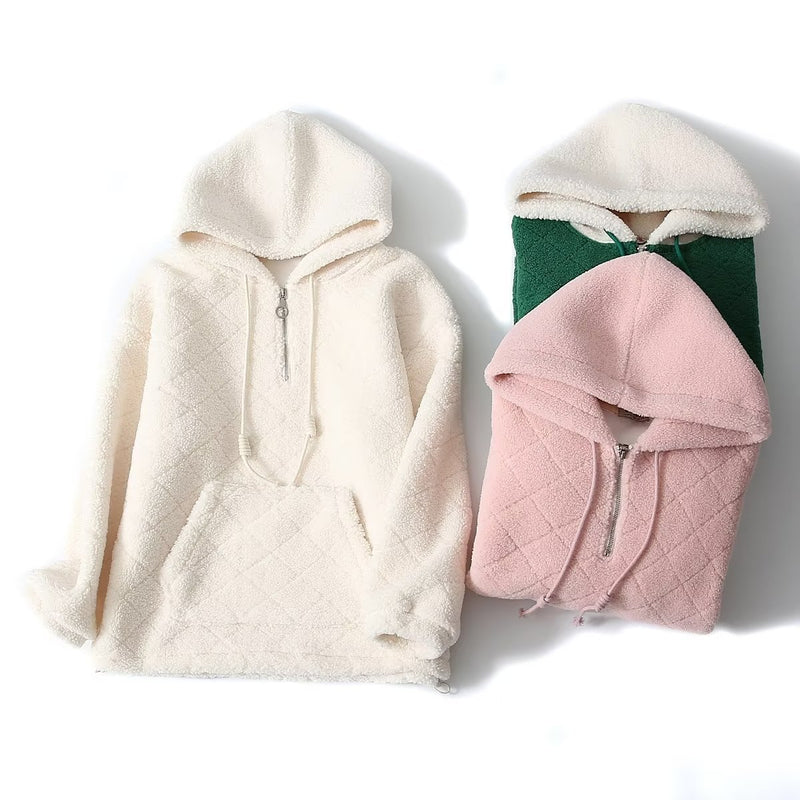 Women Hoodie Fleece-Lined Casual Fashion Loose and Slimming