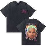 Washed Vintage Rapper Chris Brown 11:11 Tour Print T Shirt