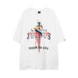 Men T-Shirt Ripped Retro Loose